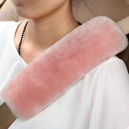Soft & Cozy Australian Sheepskin Car Seat Belt Covers,2 Pack Fluffy Seatbelt Pads, Genunie Sheepskin Fur Shoulder Straps Cushions for Adults Kids Women and Men (Pink) - color: Pink