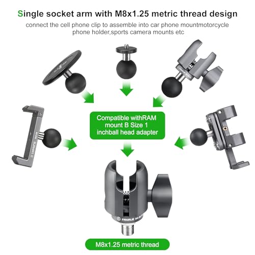 FANAUE Single Socket Arm with M8x1.25 Metric Thread Compatible with RAM Mounts B Size Double Socket Arm.for RAM Mount 1" Ball Head and Motorcycle Phone Holder
