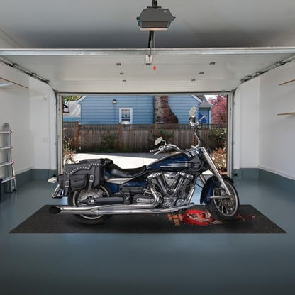 PIG Personalized Motorcycle Mat | Flaming Skull with Sword | 3' x 10' Custom Text Motorcycle Parking Mat | PM70131POR-3X10T-BK