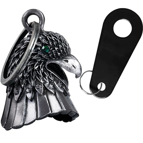 Dream Apparel Motorcycle Bell Guardian Angel Drive Away Gremlin, Biker Bell for Men Women Rider Riding, Good Luck Gift - color: Eagle Head With Green Eyes
