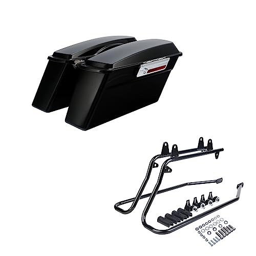 SLMOTO Glossy Hard Saddle Bags Bag W/Conversion Brackets For Harley-Davidson Fatboy FLSTF Softail Deluxe FLSTN 1986-2013 - color: Matte Black + Black Conversion Bracket