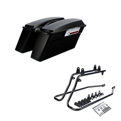 SLMOTO Glossy Hard Saddle Bags Bag W/Conversion Brackets For Harley-Davidson Fatboy FLSTF Softail Deluxe FLSTN 1986-2013 - color: Matte Black + Black Conversion Bracket