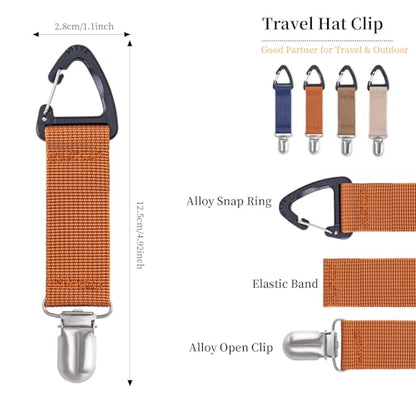 4Pcs Elastic Hat Clip for Travel, Hat Holder Hands Free Bag Accessory for Traveling Bags, Backpacks, Purses, Totes Black - color: Navy, Brown, Beige, Tan
