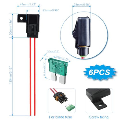 VANSIHO 12AWG Heavy Duty Waterproof Inline ATO/ATC Blade Fuse Holder with Cover for Automotive/Marine/Vehicle with 6pcs 30A Blade Fuse and 12 Waterproof Heat Shrink Butt connectors