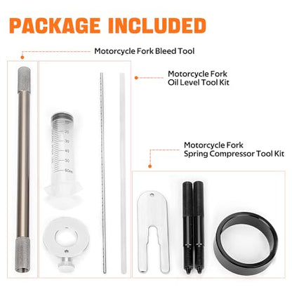 RASTP Universal Motorcycle Fork Service Tool Kit, Fork Oil Level Tool, Fork Spring Compressor and Damper Rod Bleed Tool for Most Upside Down Motorcycle