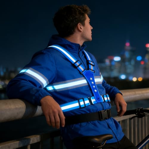 Warning Vest with LED Lights Providing Enhanced in Dark Conditions for Runners and Riders Cyclists Runner Clothing - color: royal blue