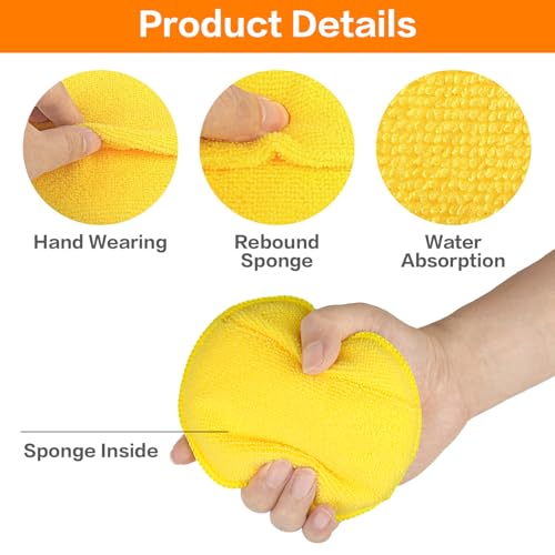FONAROLL Microfiber Wax Applicator Pads, Car Wax Applicator with Finger Pocket, Buffing & Detail Polishing Foam Pads for Car Cleaning and Fine Polishing (5 inch, 6 Pack) (Yellow) - color: Yellow
