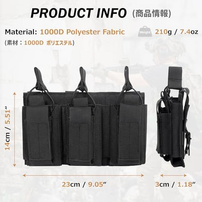 Azarxis Tactical Mini Belt Pouches, Multi-Purpose Small Battery Case Compact Utility EDC Card Slot Holder Waist Bags Military Molle Pack Sundries Storage Pack - color: #04 Black - Pistol Mag Pouch - 3 Pockets