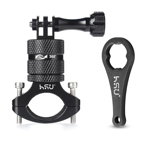HSU Aluminum Bike Bicycle Handlebar Mount for GoPro Hero 13/12/11/10/9/8/7/6/5/4 Session AKASO Campark and Other Action Cameras, 360 Degrees Rotary Mountain Bike Rack Mount (Black) - color: Black