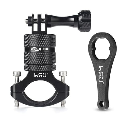 HSU Aluminum Bike Bicycle Handlebar Mount for GoPro Hero 13/12/11/10/9/8/7/6/5/4 Session AKASO Campark and Other Action Cameras, 360 Degrees Rotary Mountain Bike Rack Mount (Black) - color: Black