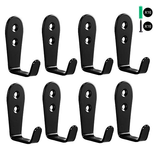 Flyisland Wall Hooks 8 Pcs, Coat Hooks Garage Hook Wall Mounted Hat Hangger Hooks Robe Hook Single Coat Hanger Heavy Duty (8 Pack, Black) - color: Black