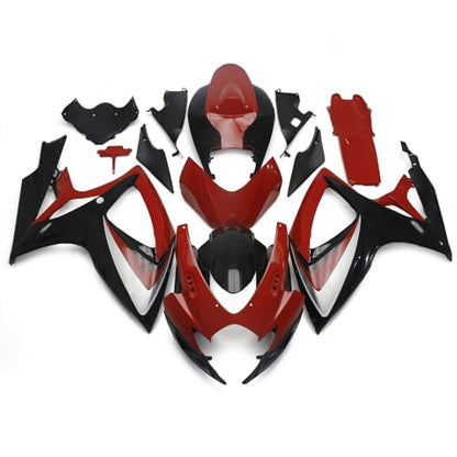 FLPRO Motorcycle Fairing Kit Compatible for Suzuki 06 07 GSXR600 GSXR750 K6 2006 2007 GSX-R600 GSX-R750 Fairings ABS Plastic Injection Bodywork Gloss Red Black - color: Glossy Red Black