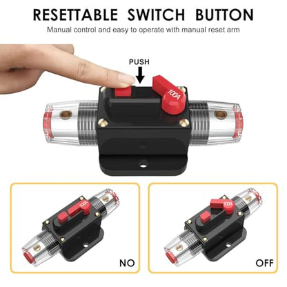 100 Amp Circuit Breaker Switch 100A Waterproof Fuse Inline Holder Resettable Fuse Manual Reset 12V-48V DC for Car Audio Sound Amplifier System RV Home Marine Boat Truck - style: 100A
