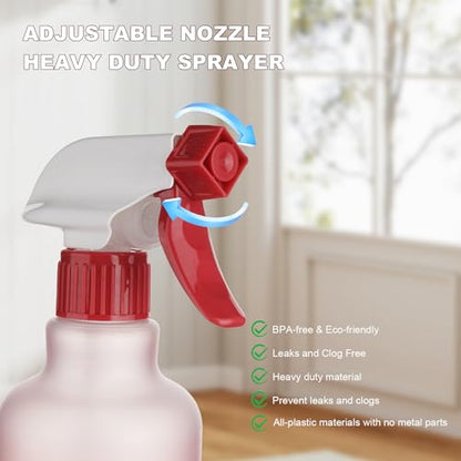 Plastic Spray Bottles 12oz 2 Pack Adjustable Mist/Stream Spraying Heavy Duty Square Water Spray Bottles for Hair, Cleaning Solutions, Plants, Essential Oils (Red) - color: Red