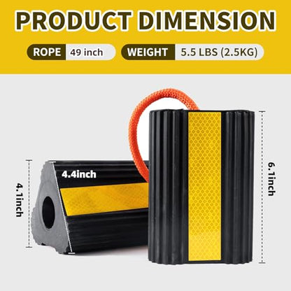 Wheel Chocks for RV Trailer 2 Pair /4pack with Rope & Reflective Strips Rubber Wheel Chocks Heavy Duty Tire Stopper for Camper, Truck, Car, Travel Trailer