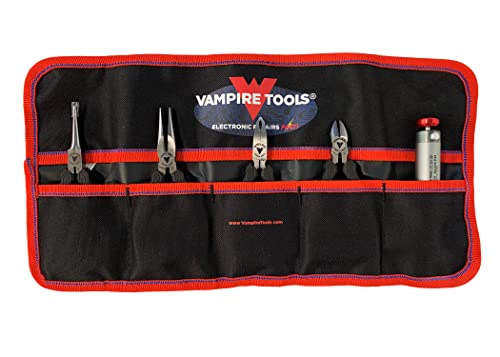 VAMPLIERS 8-Inch Mini Tool Roll Up Organizer Pouch, 5 Pockets. Secure Storage for Small Pliers, Wrenches, and Various Other Small Electronic/Hand Tools. Water Resistant Lining.