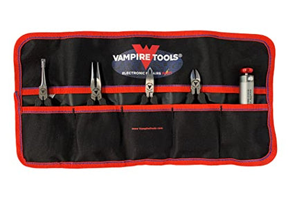 VAMPLIERS 8-Inch Mini Tool Roll Up Organizer Pouch, 5 Pockets. Secure Storage for Small Pliers, Wrenches, and Various Other Small Electronic/Hand Tools. Water Resistant Lining.