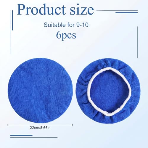 6 PCS Car Buffing Pads for 9-10 Inch Orbital Polisher, Microfiber Polishing Bonnets Buffer Pad Cover, Soft Wax Applicator for Car Detailing (Blue)