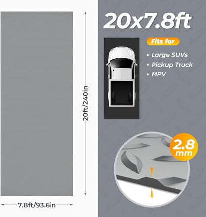 7.8 x 20 FT Garage Floor Mat for Under Car, 2.8mm Thick PVC Garage Flooring Roll, 156 SQFT Non-Slip Diamond Plate Surface, Waterproof & Wear Resistant for Mid-Size SUV, Sports Car