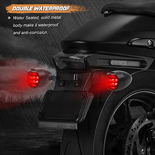 NTHREEAUTO Motorcycle Blinkers, Waterproof Aluminum Bullet LED Turn Signals, Rear Red Indicator Light Compatible with Harley Dyna, Honda, Yahama, Bobber,Suzuki and Kawasaki 12V Motorbikes - color: Black/Red