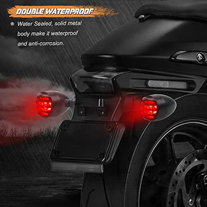 NTHREEAUTO Motorcycle Blinkers, Waterproof Aluminum Bullet LED Turn Signals, Rear Red Indicator Light Compatible with Harley Dyna, Honda, Yahama, Bobber,Suzuki and Kawasaki 12V Motorbikes - color: Black/Red