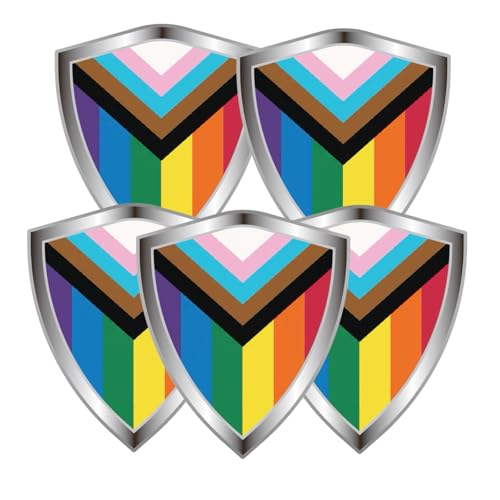 Progress Pride Rainbow Flag Decal Sticker - Gay LGBTQ Flags Shield Shape Reflective Vinyl Car Stickers - for Car Window Bumper Laptop Waterproof Sticker (5Pcs) - color: Progress Pride