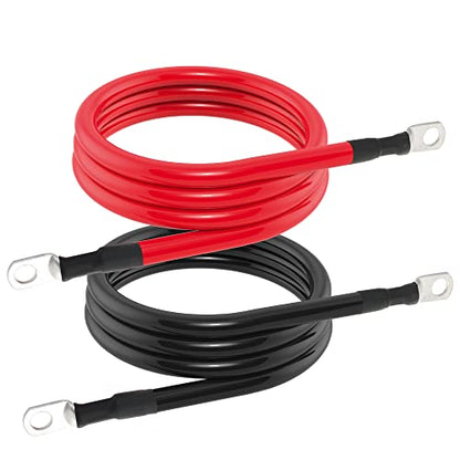 4 AWG Battery Cable 4AWG Gauge Pure Copper Battery Inverter Cables with 3/8 in Lugs Both Ends Power Inverter Wire Set for Automotive Solar Marine Boat RV Car Motorcycle Red and Black (4FT) - size: 4ft