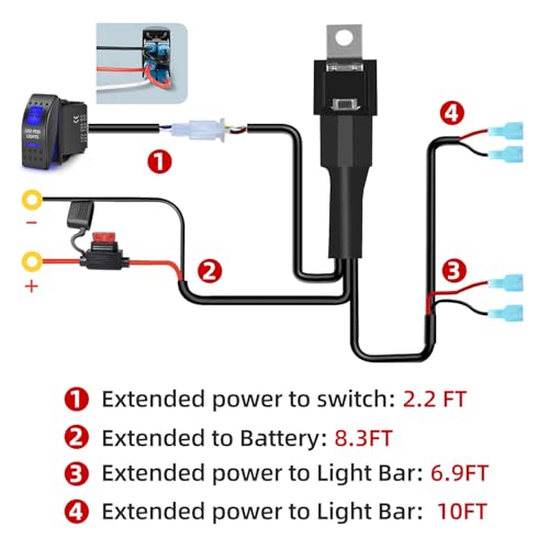FXC LED Light Bar Wiring Harness Kit 16 AWG Heavy Duty 12V 5Pin Rocker Laser On Off Waterproof Switch Power 40A Relay Blade Fuse-2 Lead for Cars Boat ATV Truck (LED POD Lights) - style: LED POD LIGHTS