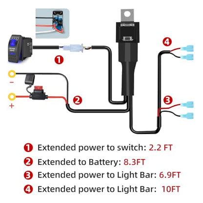 FXC LED Light Bar Wiring Harness Kit 16 AWG Heavy Duty 12V 5Pin Rocker Laser On Off Waterproof Switch Power 40A Relay Blade Fuse-2 Lead for Cars Boat ATV Truck (LED POD Lights) - style: LED POD LIGHTS