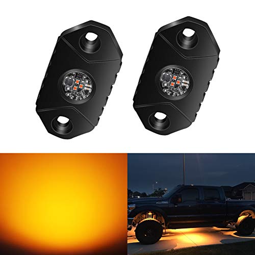 4WDKING Amber LED Rock Lights, 2 Pods IP68 Waterproof Underbody Glow Trail Rig Lamp LED Neon Lights for Truck Off Road Truck Car Boat ATV SUV Motorcycle - color: Amber, size: 2 Pods