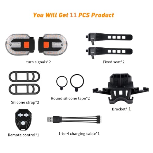 Bike Tail Light with Turn Signal, Split Bicycle Rear Lights, USB Rechargeable Turn Signal Bike Taillights for Cycling, Cyclist Safety Warning Bike Light 5 Mode (Only One Remote Control) - color: 2PC Yellow+Red