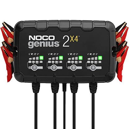 NOCO GENIUS2X4: 8A 4-Bank Smart Battery Charger (2A/Bank) - 6V/12V Automatic Maintainer, Trickle Charger & Desulfator with Overcharge Protection & Temperature Compensation – for Lead-Acid & Lithium