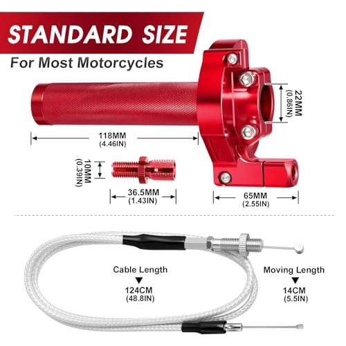 Throttle Grip Throttle Cable Motorcycle 22mm Universal CNC Aluminum Accelerator Throttle Twist Grips Handlebars for KLX CR CRF EXC XR TTR CB SSR ATV Dirt Bike Pit Bike - color: Style-B-Red