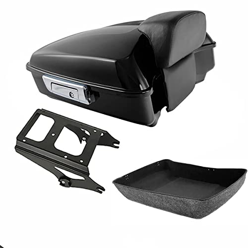TCMT Chopped Motorcycle Trunk Box Backrest Pad Detachables Two-Up Mounting Rack Fit For Harley 2009-2013 Touring Road King Road Street Electra Glide Pack - color: Set A#Black Rack, size: Chopped Trunk Style A