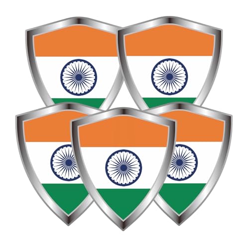 India Flag Decal Sticker - Indians Flags Shield Shape Reflective Vinyl Car Stickers - for Car Window Bumper Laptop Waterproof Sticker (5Pcs) - color: India