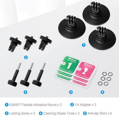 EMART 3 PCS Flexible Adhesive Mount Kit, GoPro Helmet Mount Sticky Chin Base Compatible with Insta360 X4 X3 X2 One RS for GoPro Max 360 Panoramic Camera Hero 13/12/11/10/9 DJI Motorcycle Accessories - size: 3 Pack
