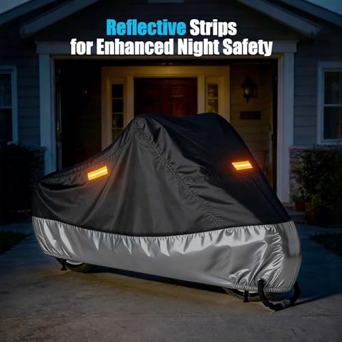 300D Motorcycle Cover Waterproof Outdoor, 96.5 inch Fits for Harley Davidson Sportster Iron 883/1200, Forty-Eight, Nightster, Nightster Special, Street 500/750, Black Silver - size: 96.5"