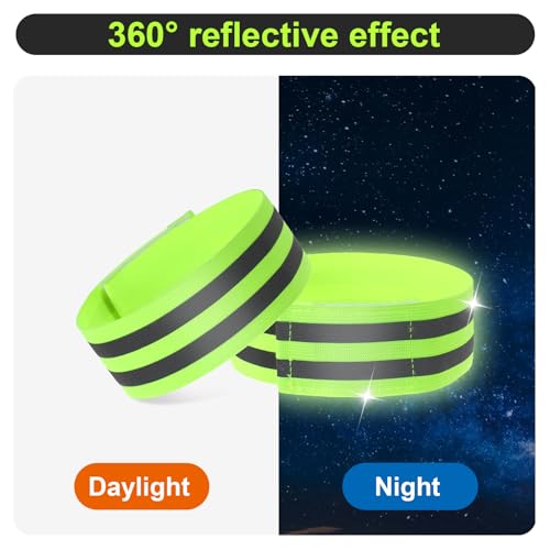 Gjinxi 4 Pcs High Visibility Reflective Bands, Elastic Reflective Arm Band Adjustable Armbands Arm Wrist Ankle Bands Safety Straps for Night Running, Walking, Cycling