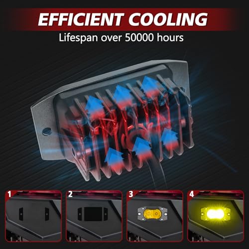 Yellow LED Pods Flush Mount Spot Flood Light 2PCS 4 Inch Bumper Driving Fog Lights Reverse Backup Work Lights Flush Off Road Light Bar for Truck Pickup UTV ATV Boat 4x4 - color: Yellow Flush