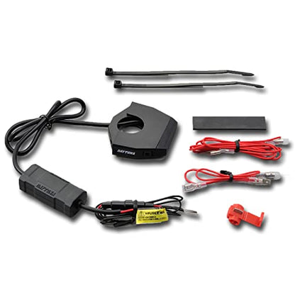 DAYTONA Motorcycle USB Charger Slim Type (1 Port) - Handlebar Clamp, Water Resistant Cover, Fast Charging 5V/2.4A Output, Fits ?22.2/25.4mm, Made in Japan