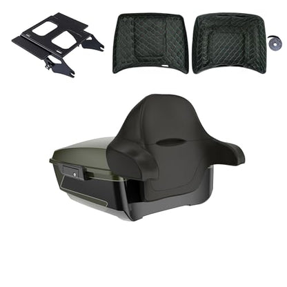 Advanblack King Tour Trunk Pack Compatible with Harley Touring CVO Road Glide, Street Glide, 2023.5 2024 2025 2026 Mounting Rack, Full Backrest & Trunk Liners (Olive Steel Metallic/Vivid Black) - color: Olive Steel Metallic/Vivid Black