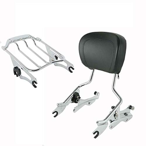 TCMT Detachable Passenger Backrest Sissy Bar With 2 Up Luggage Rack 4 Point Docking Hardware Kits Fits For Harley Touring CVO Road Glide Street Glide Road King Electra Glide 2014-2025 - color: Style D Chrome, size: Fit For 2014-2025 Touring