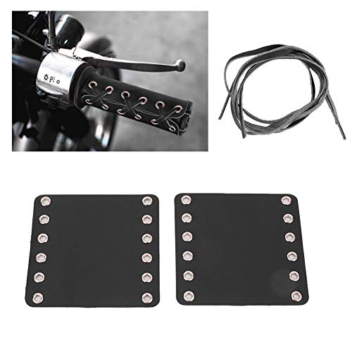 2Pcs Motorcycle Leather Handlebar Hand Grip Covers with Strap Motorcycle Heated Grip Pads Modification Accessories (Black) - color: Black