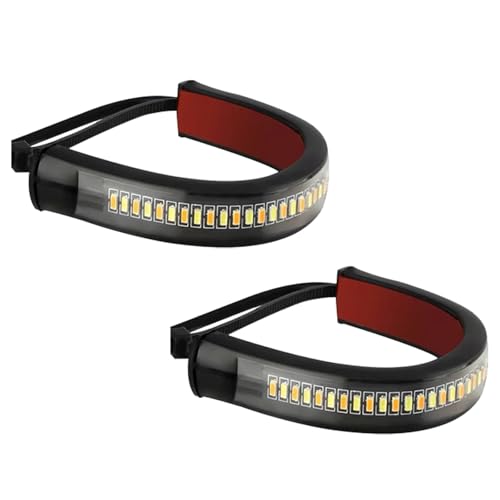 Motorcycle LED Turn Signal Light, 12V Super Bright Switchable Two-Color White and Amber Front and Rear Flashing Indicator Light, Waterproof Adjustable Strip Lamp for Motorcycles
