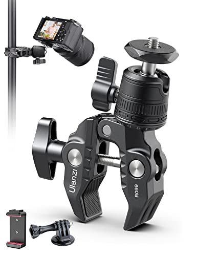 ULANZI R099 Super Clamp Camera Mount - Heavy Duty 3.3lb Load Metal Clamp with 360° Ball Head for Action Cameras (GoPro/Insta360/DJI), DSLR, Bike/Motorcycle Handlebar, Pole/Tube Mount Accessories