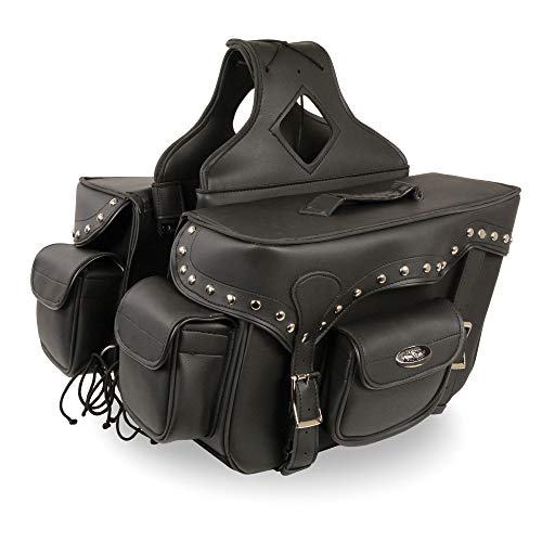 Milwaukee Leather Studded Throw-Over Motorcycle Saddlebags – Synthetic Leather – Universal Fit – Zip-Off - Large - color: SH66601ZB-BLACK, size: Large