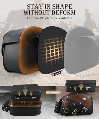 NICECNC Motorcycle Saddlebags Leather, 35L Large Capacity Throw Over Saddle Bags Motorcycle Side Luggage Bags with Cup Holders, Compatible with Sportster Softail Dyna Shadow Road King, 2PCS - size: 35L-Brown