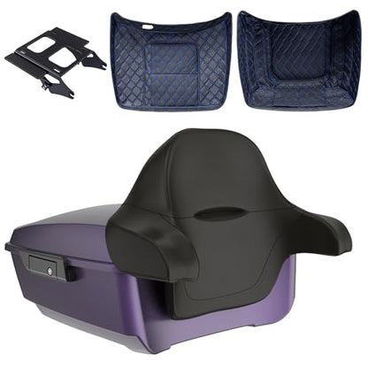 Advanblack 2024 RG King Tour Trunk Pack Compatible with Harley Touring CVO Road Glide, Street Glide, 2023.5 2024 2025 Detachable Mounting Rack, Backrest & Trunk Liners (Purple Abyss Denim) - color: Purple Abyss Denim