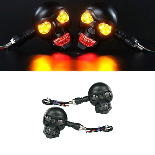 2PCS Motorcycle Skull Turn Signal Light, Waterproof LED Warning Light Decoration, 10 mm Screw Blinkers Indicator Replacement Part, Universal for Scooter Dirt Bike (Red & Yellow) - color: Red & Yellow
