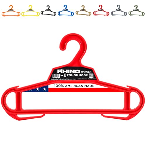 Rhino Tough Hook Heavy Duty Clothes Hangers – USA-Made Military Grade Coat Hanger for Body Armor – 200-lb Capacity Suit Hangers – The Everyday for Everything, The Indestructible Hanger, 1 Red - color: Red, size: Pack of 1 (Original)